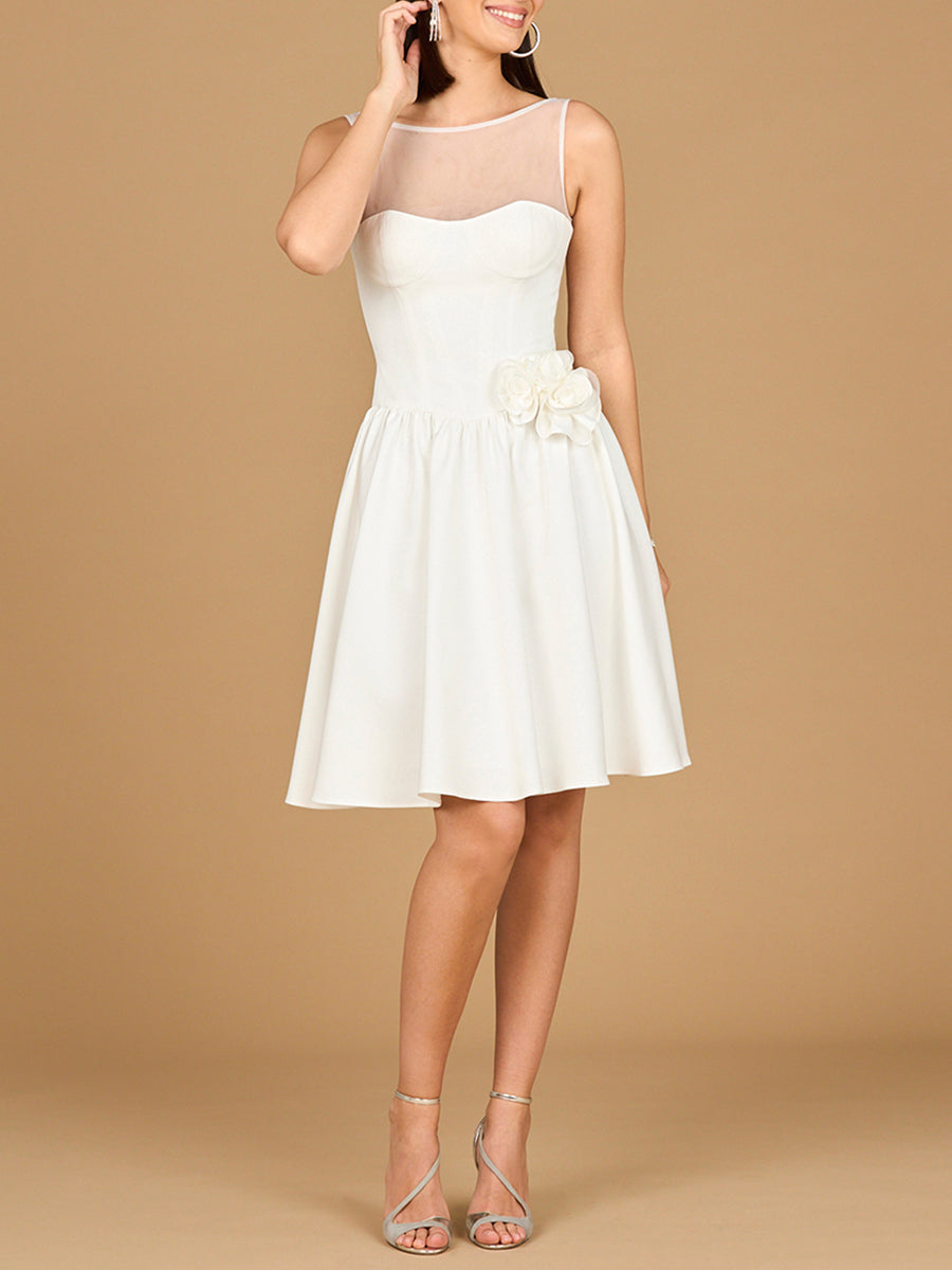 Illusion Neck Bridal Midi Dress