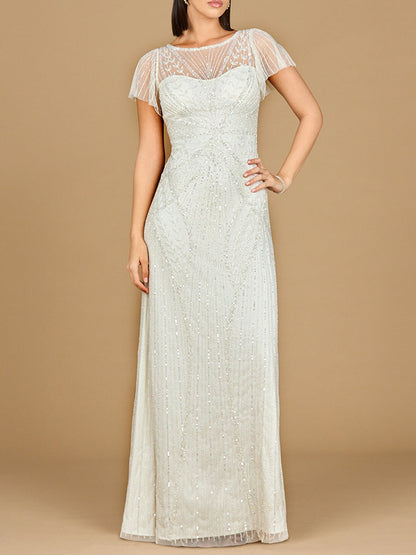 Beaded Flutter Sleeve Wedding Gown | Lara 51219