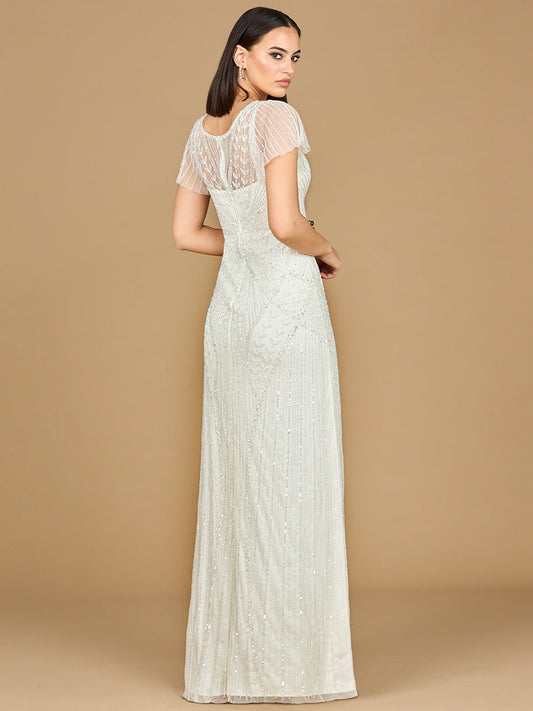 Beaded Flutter Sleeve Wedding Gown | Lara 51219