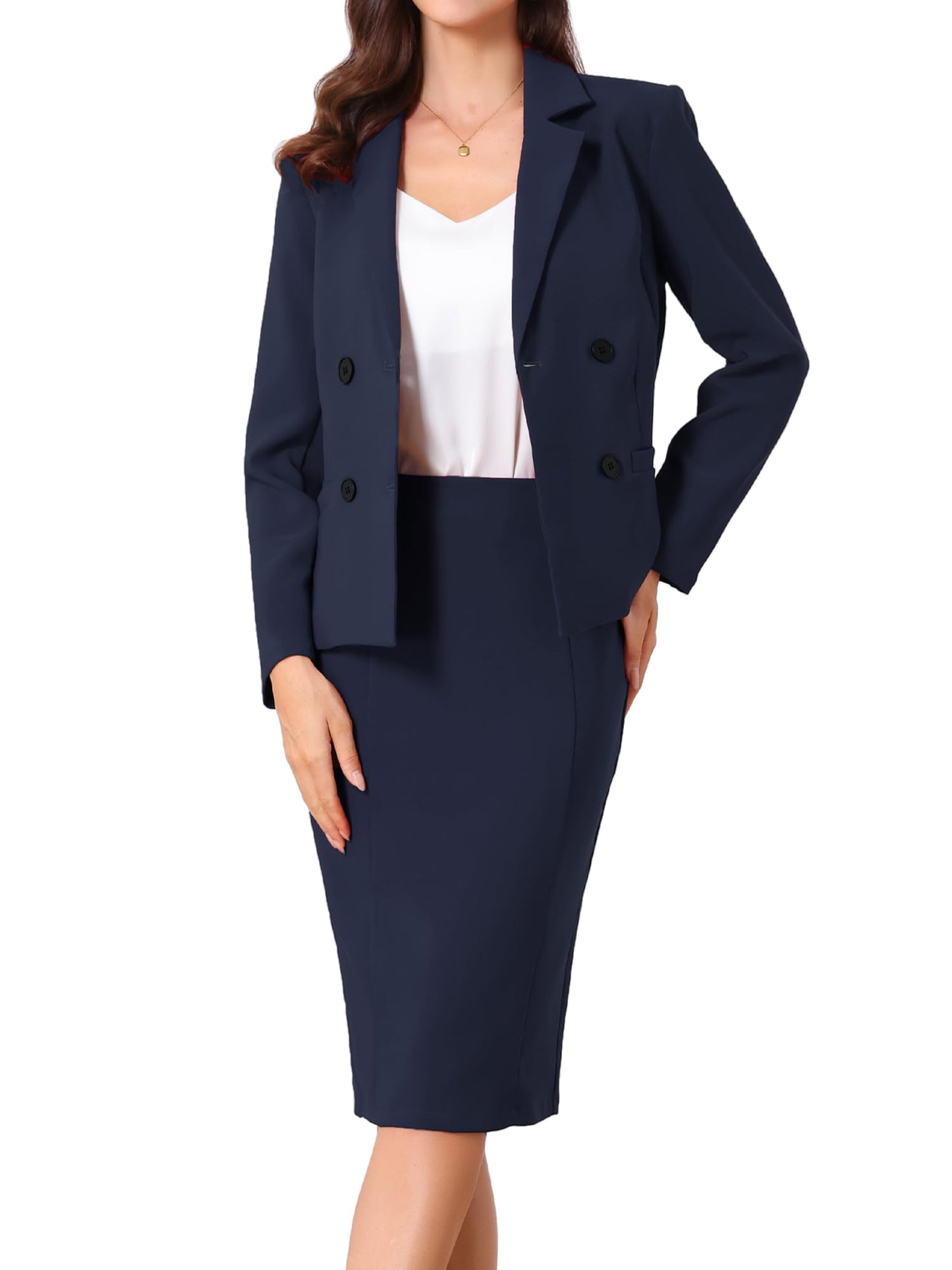 Allegra K Business Skirt Suit Set for Womens 2 Piece Long Sleeve Work Blazer Jacket Outfits Pencil Skirts Set