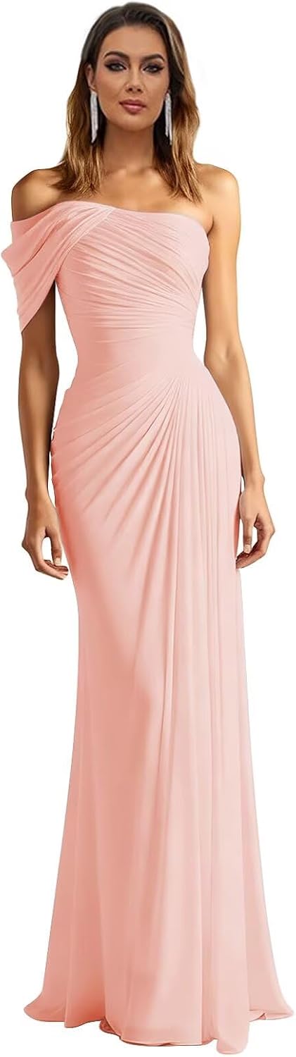 One Shoulder Chiffon Bridesmaid Dresses Pleated Mermaid Long Formal Gowns Wedding Guest Dress