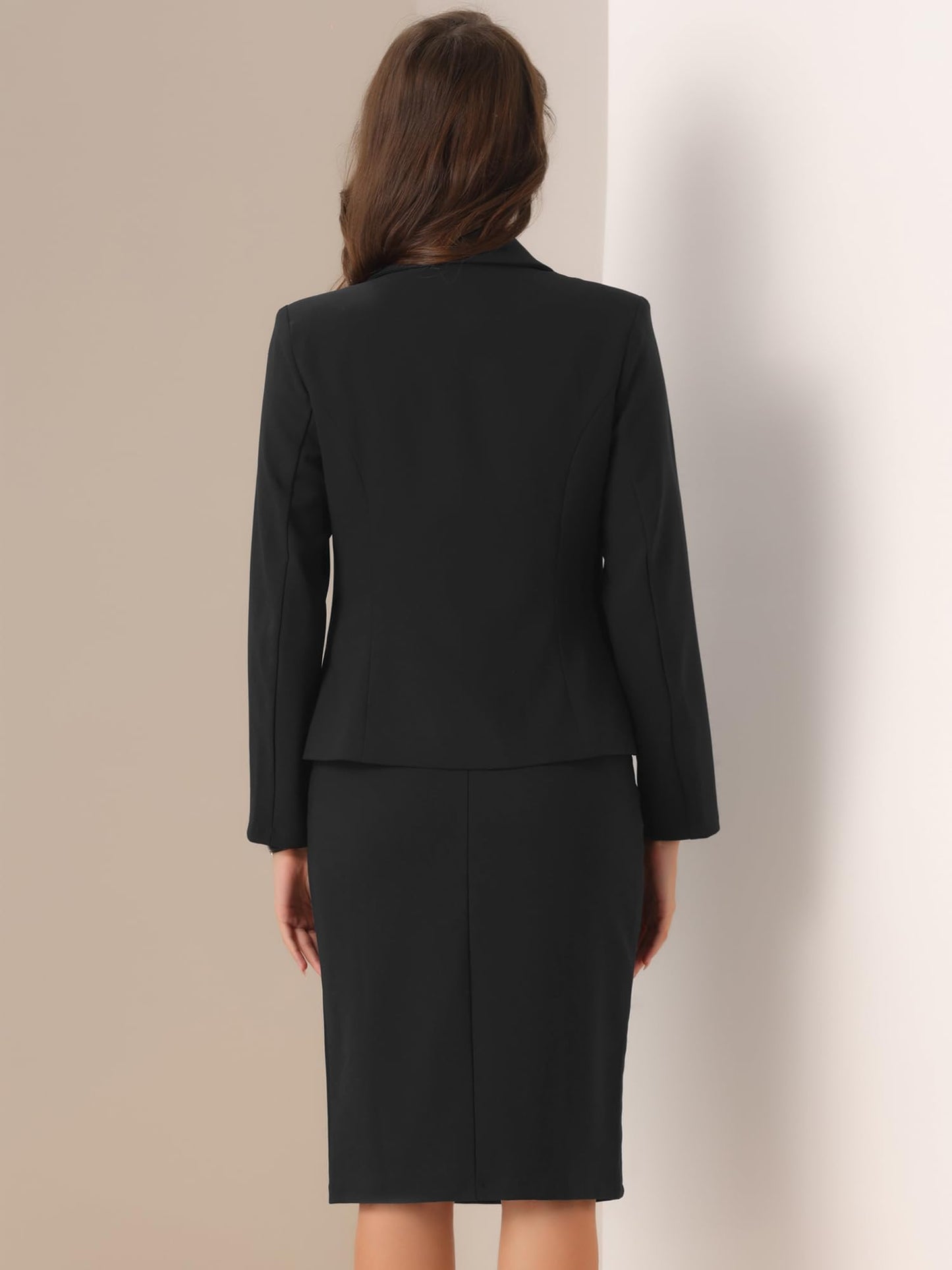 Allegra K Business Skirt Suit Set for Womens 2 Piece Long Sleeve Work Blazer Jacket Outfits Pencil Skirts Set