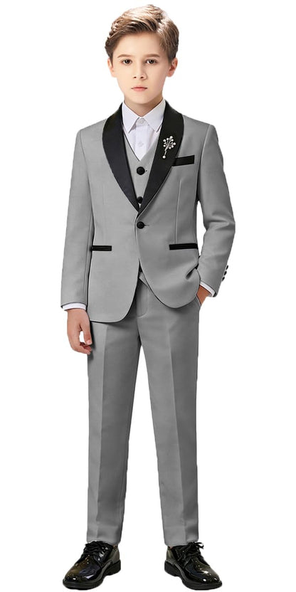 Boy Suits Tuxedo Slim Fit Suit for Boys Kids Toddler Dress Outfit with Coat, Pants, Vest Set No Tail