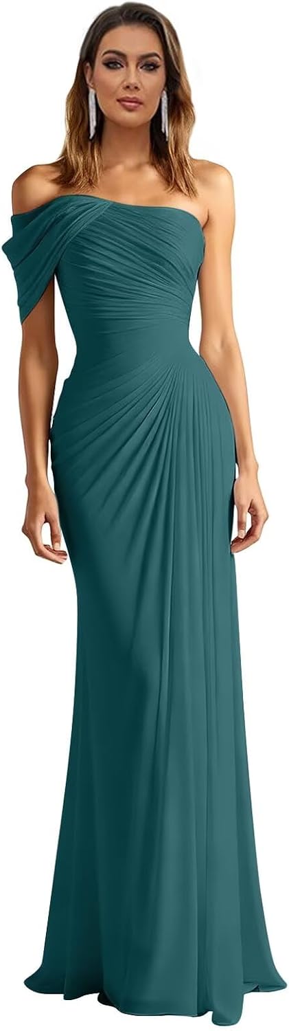 One Shoulder Chiffon Bridesmaid Dresses Pleated Mermaid Long Formal Gowns Wedding Guest Dress
