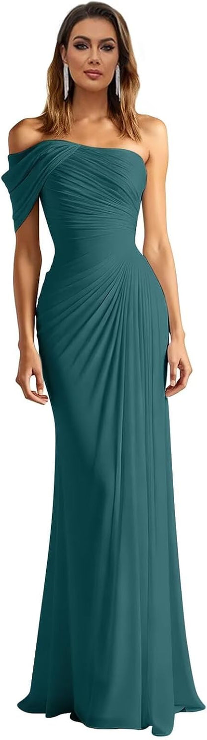 One Shoulder Chiffon Bridesmaid Dresses Pleated Mermaid Long Formal Gowns Wedding Guest Dress