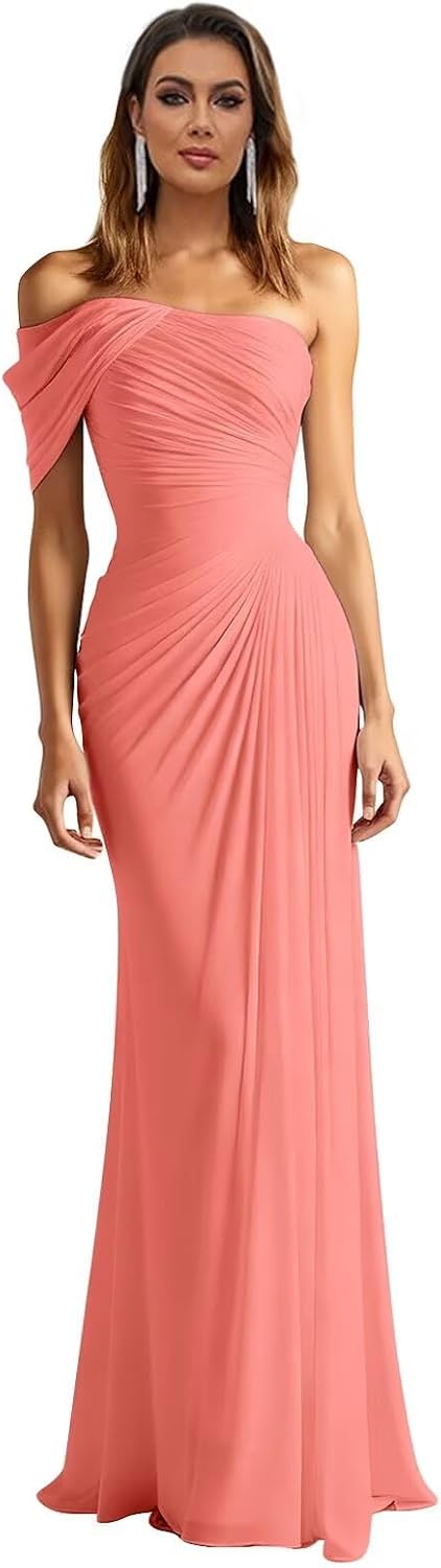 One Shoulder Chiffon Bridesmaid Dresses Pleated Mermaid Long Formal Gowns Wedding Guest Dress