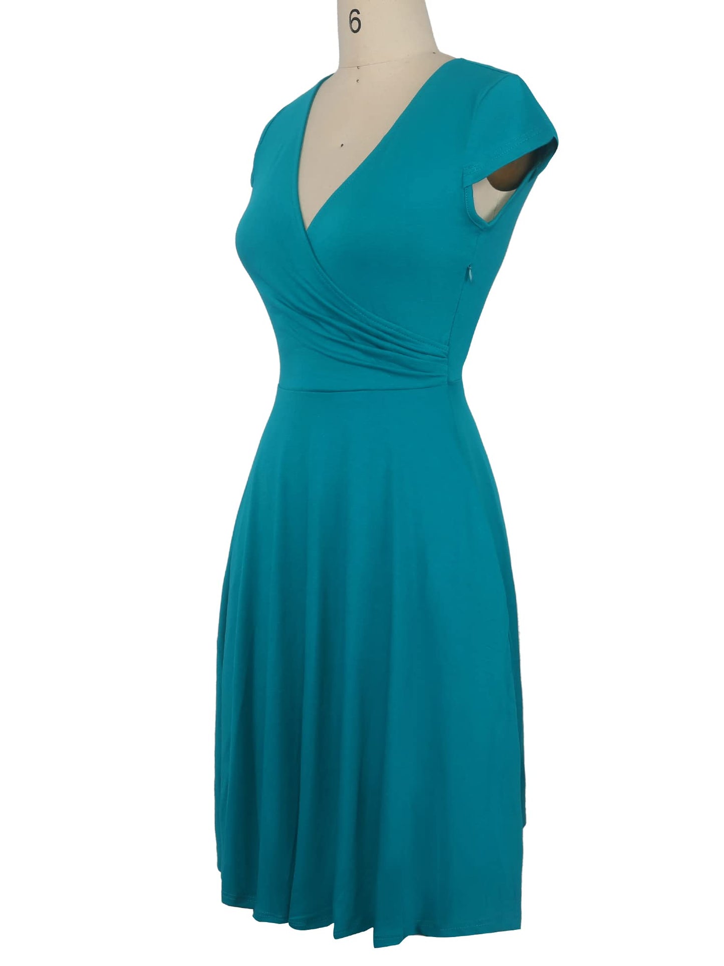 oxiuly Women's Vintage Dot V-Neck Cap Sleeve Casual Pockets Swing Tea Dress OX296