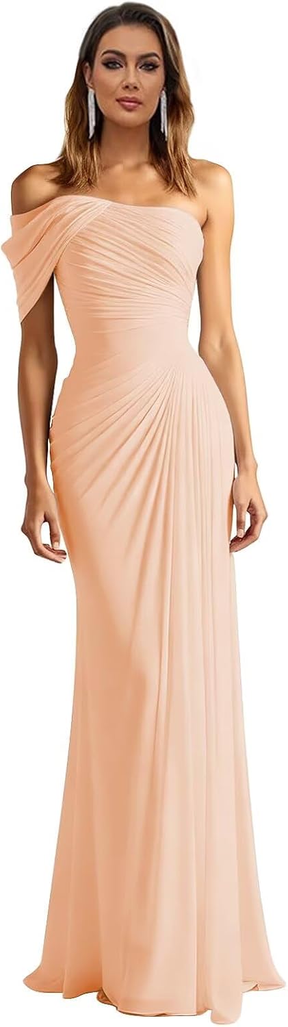 One Shoulder Chiffon Bridesmaid Dresses Pleated Mermaid Long Formal Gowns Wedding Guest Dress