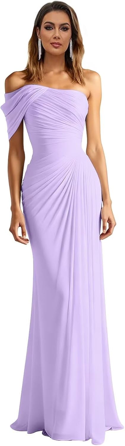 One Shoulder Chiffon Bridesmaid Dresses Pleated Mermaid Long Formal Gowns Wedding Guest Dress
