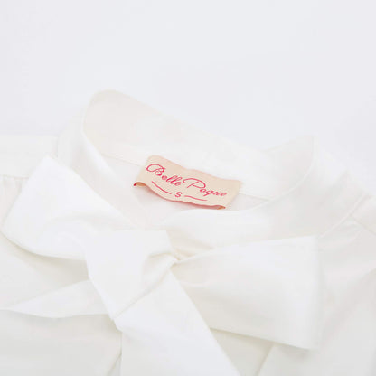 Belle Poque Summer Short Sleeve Office Button Down Blouse Stripe Shirt Tops with Bow Tie BP573