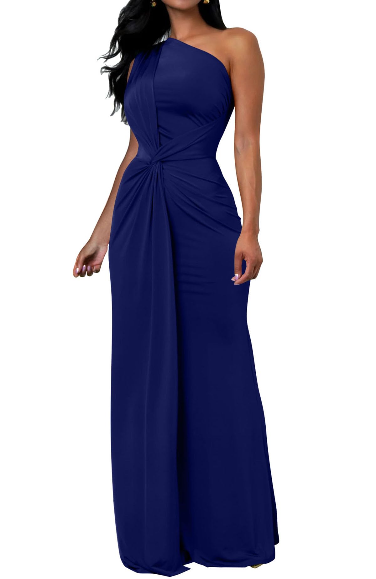 Memoriesea Women's Elegant Sleeveless One Shoulder Bodycon Evening Cocktail Maxi Dress