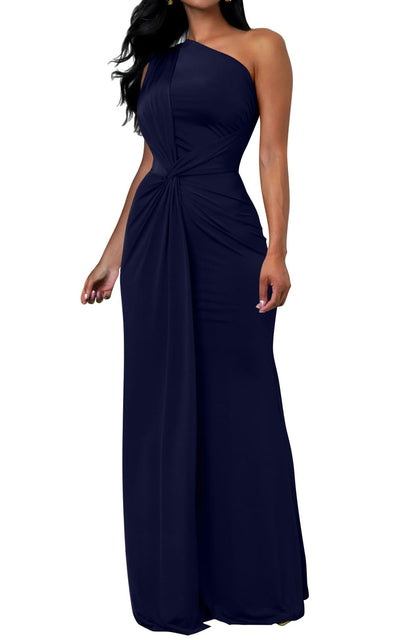Memoriesea Women's Elegant Sleeveless One Shoulder Bodycon Evening Cocktail Maxi Dress