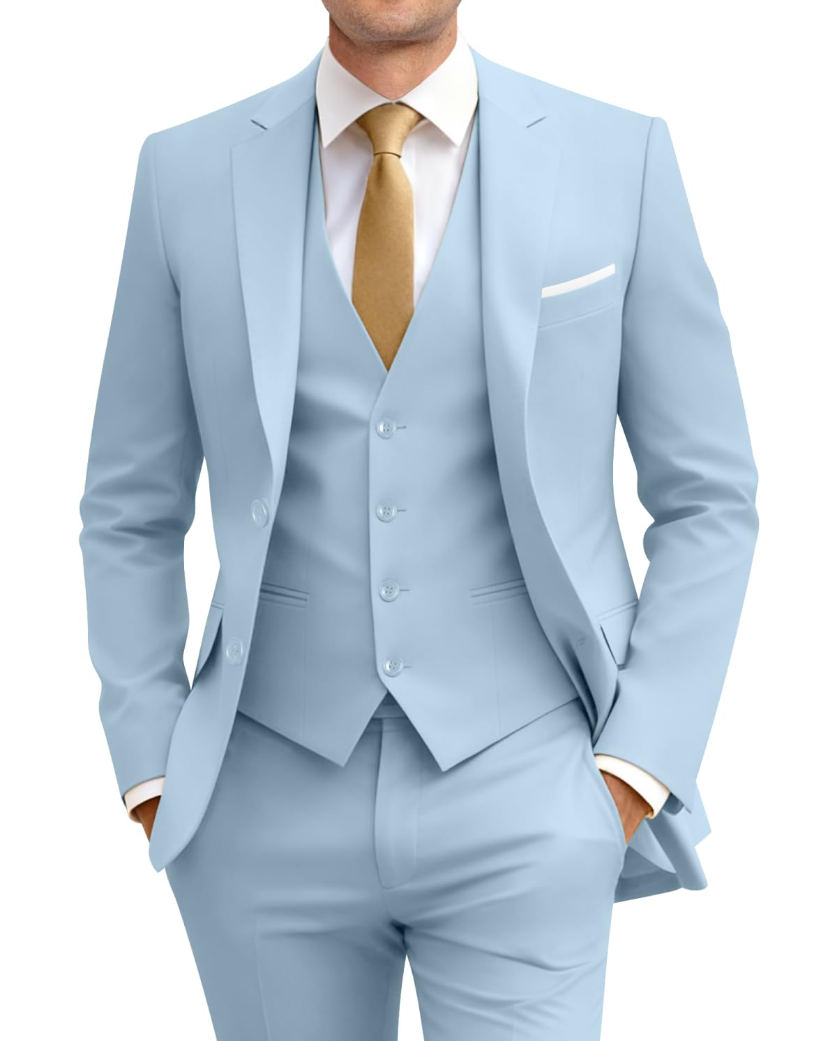 Men's Slim Fit 3 Piece Suit Two Button Business Wedding Dress Tux Suit Set Jacket Vest Pants with Tie