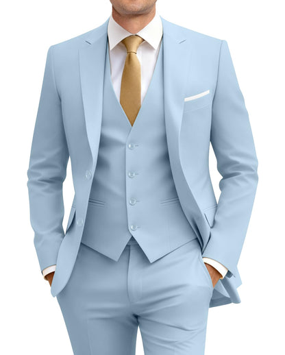 Men's Slim Fit 3 Piece Suit Two Button Business Wedding Dress Tux Suit Set Jacket Vest Pants with Tie
