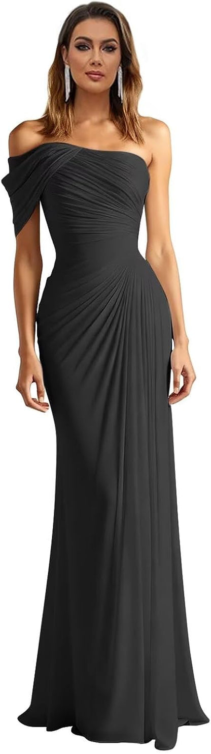 One Shoulder Chiffon Bridesmaid Dresses Pleated Mermaid Long Formal Gowns Wedding Guest Dress