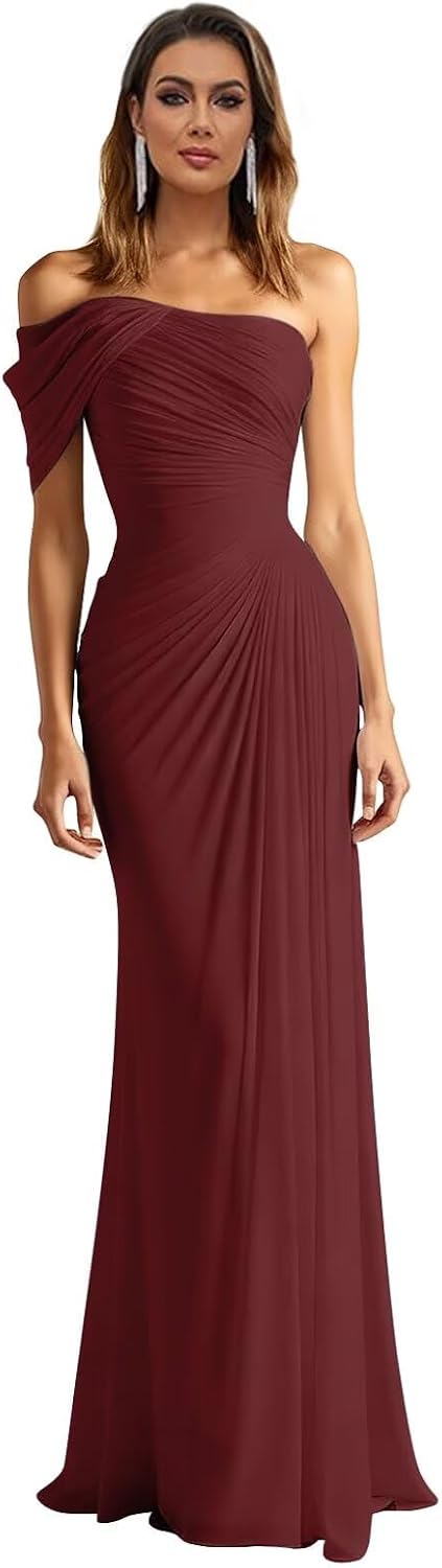 One Shoulder Chiffon Bridesmaid Dresses Pleated Mermaid Long Formal Gowns Wedding Guest Dress