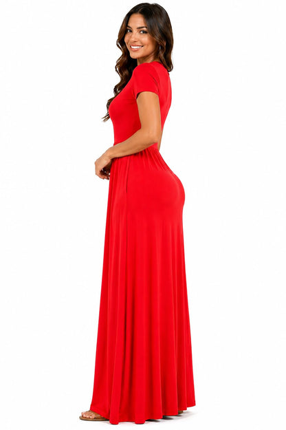AUOMITH Women's 2026 Summer Short Sleeve Empire High Waist Long Maxi Dress with Pockets