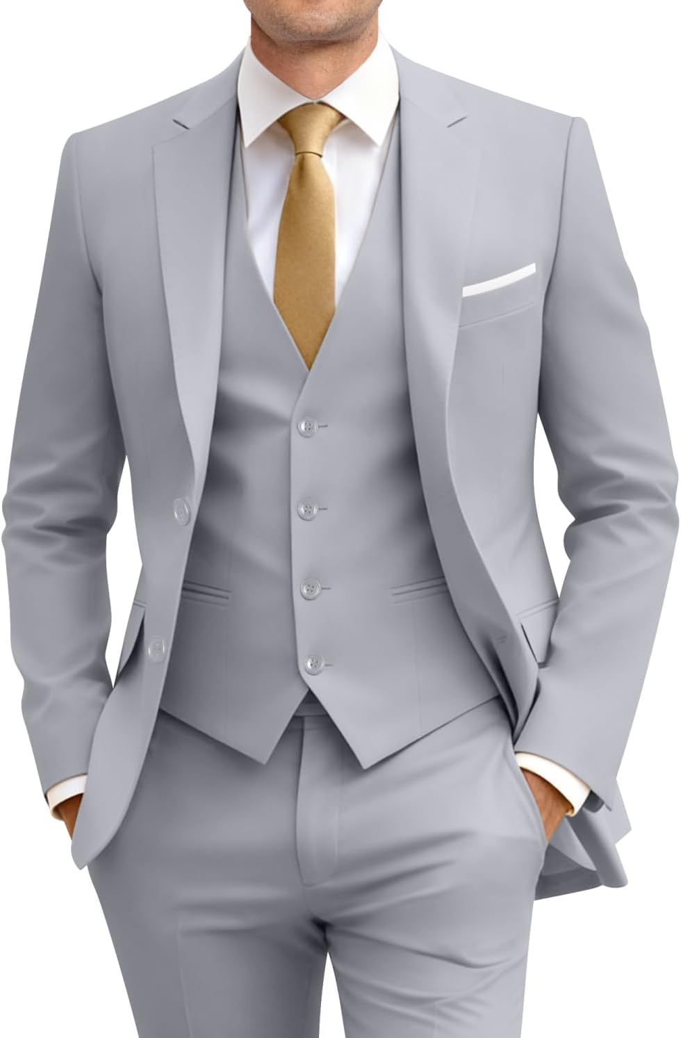 Men's Slim Fit 3 Piece Suit Two Button Business Wedding Dress Tux Suit Set Jacket Vest Pants with Tie