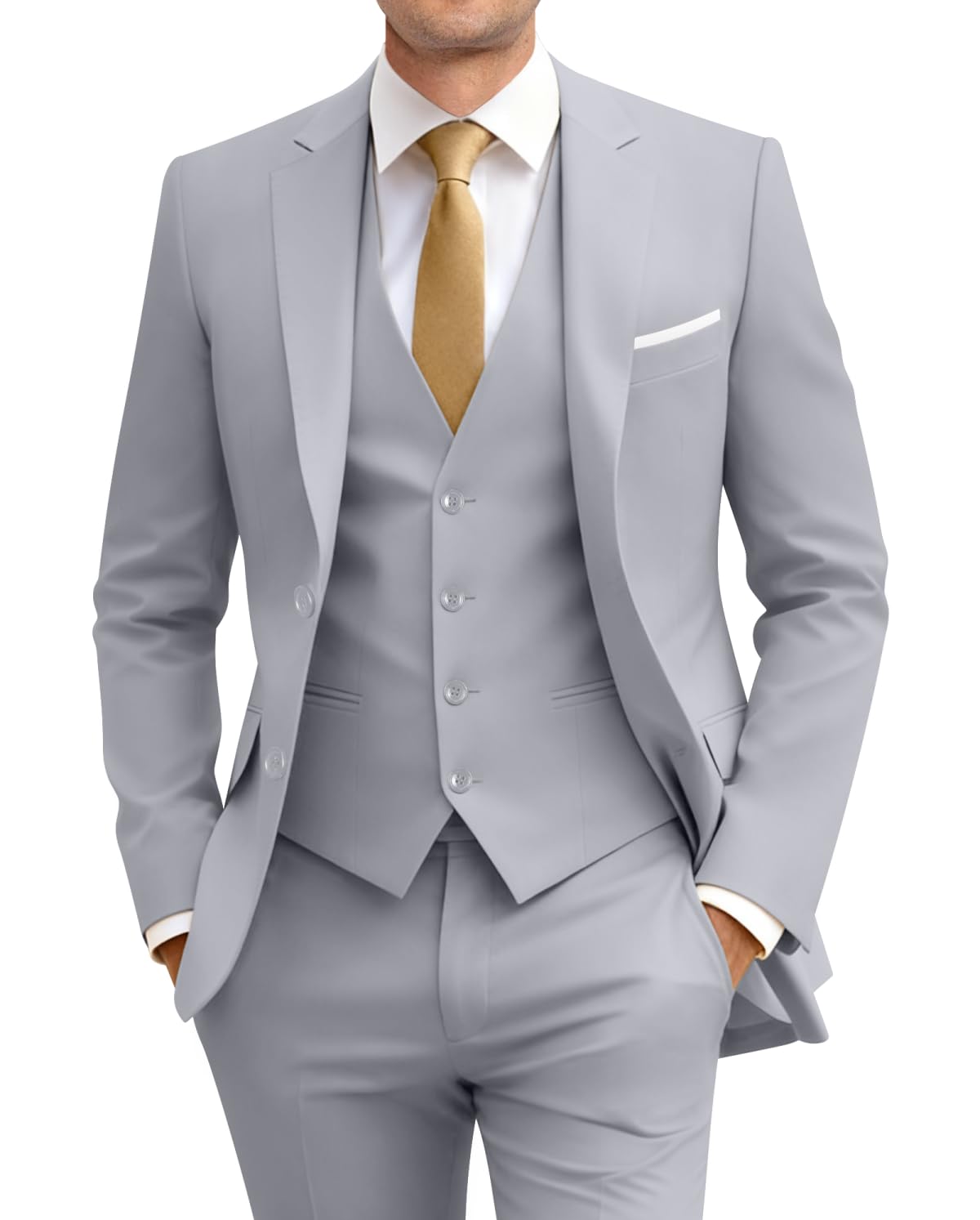 Men's Slim Fit 3 Piece Suit Two Button Business Wedding Dress Tux Suit Set Jacket Vest Pants with Tie