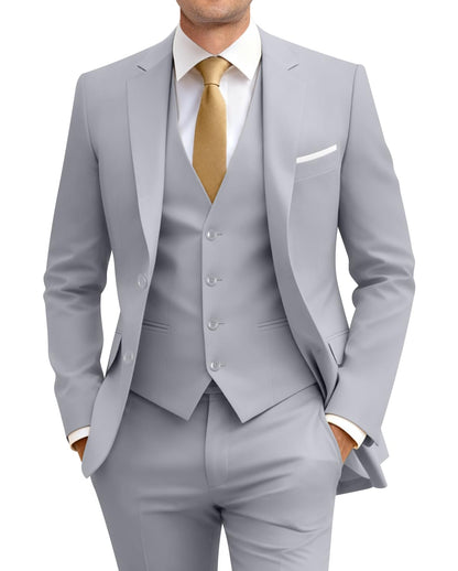 Men's Slim Fit 3 Piece Suit Two Button Business Wedding Dress Tux Suit Set Jacket Vest Pants with Tie