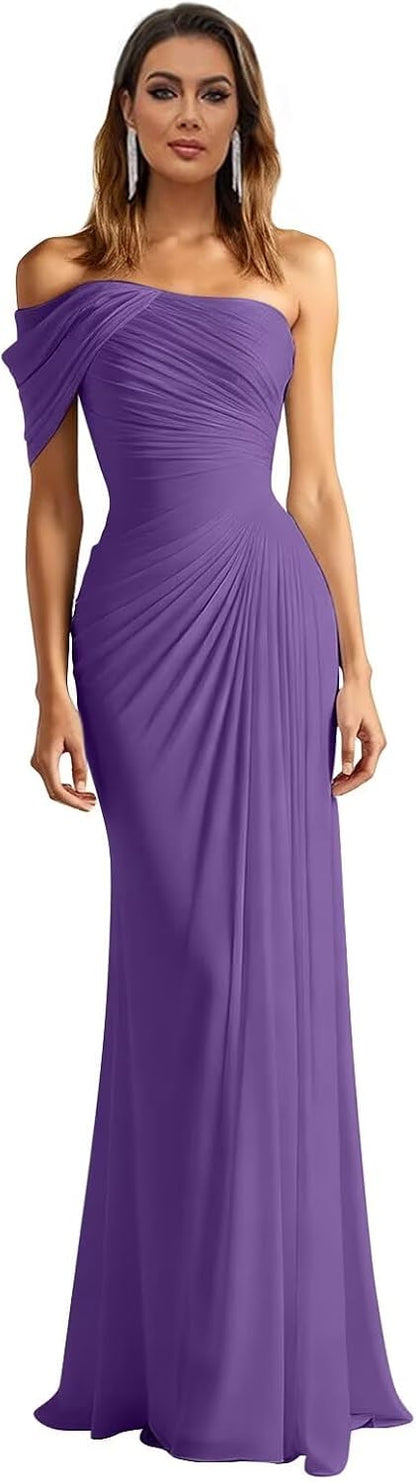 One Shoulder Chiffon Bridesmaid Dresses Pleated Mermaid Long Formal Gowns Wedding Guest Dress