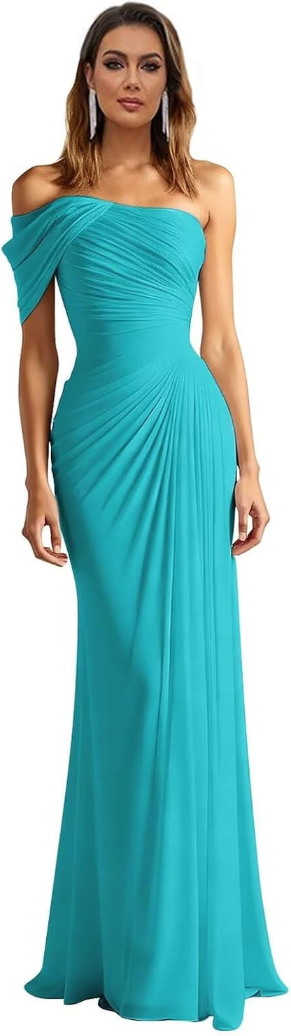 One Shoulder Chiffon Bridesmaid Dresses Pleated Mermaid Long Formal Gowns Wedding Guest Dress