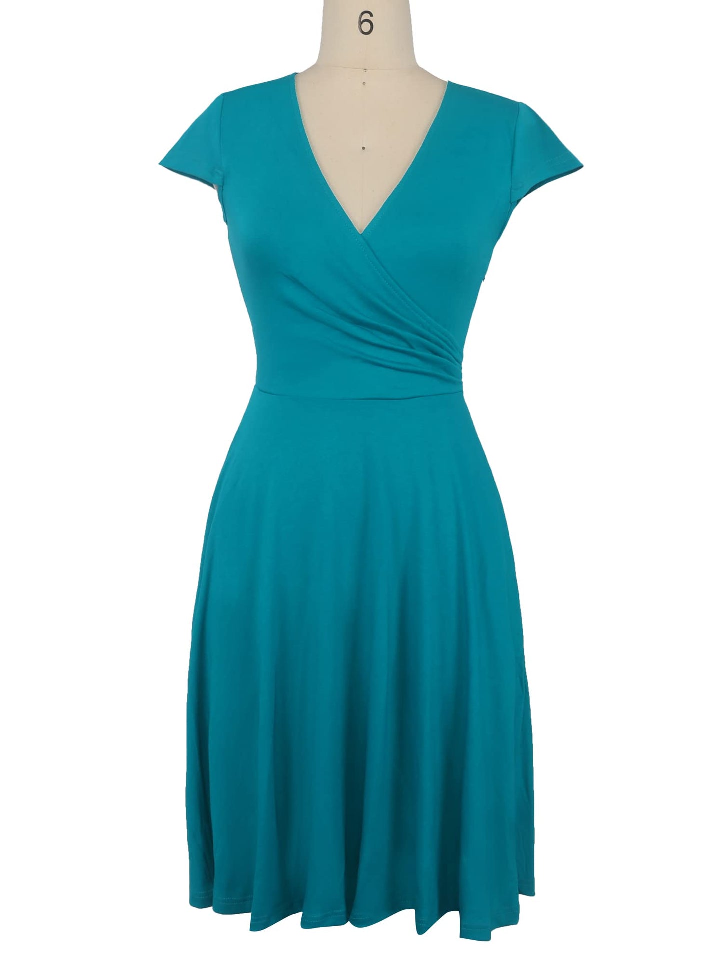 oxiuly Women's Vintage Dot V-Neck Cap Sleeve Casual Pockets Swing Tea Dress OX296