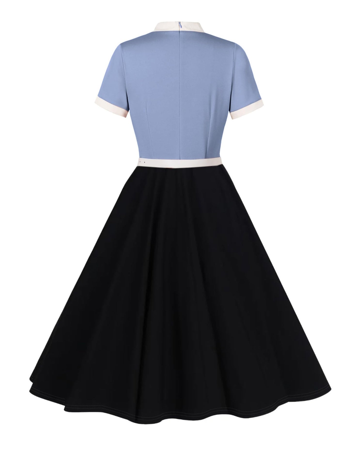50s Style Dresses for Women Vintage Short Sleeve Tie Neck Swing Dress Midi Prom Dress with Belt