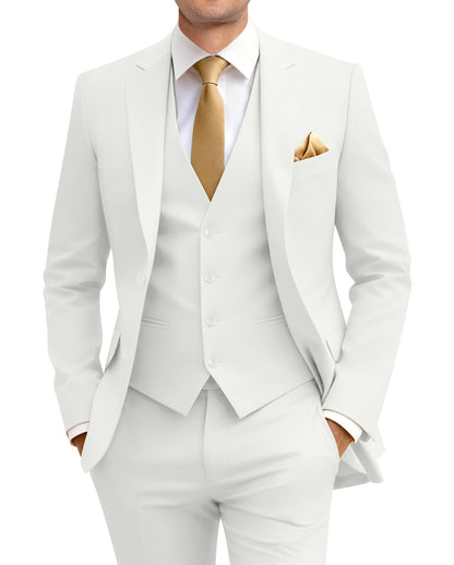 Men's Slim Fit 3 Piece Suit Two Button Business Wedding Dress Tux Suit Set Jacket Vest Pants with Tie