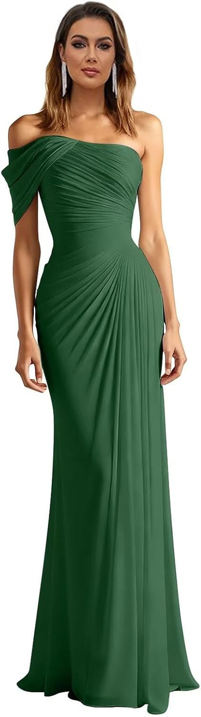 One Shoulder Chiffon Bridesmaid Dresses Pleated Mermaid Long Formal Gowns Wedding Guest Dress