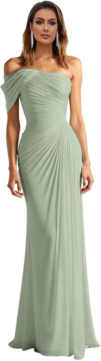 One Shoulder Chiffon Bridesmaid Dresses Pleated Mermaid Long Formal Gowns Wedding Guest Dress