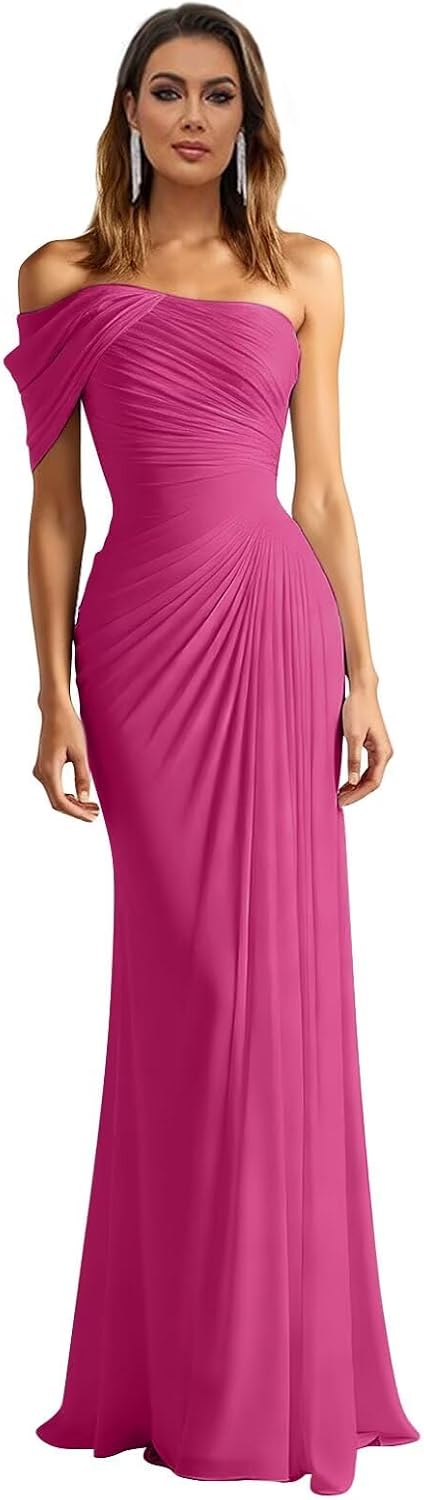 One Shoulder Chiffon Bridesmaid Dresses Pleated Mermaid Long Formal Gowns Wedding Guest Dress