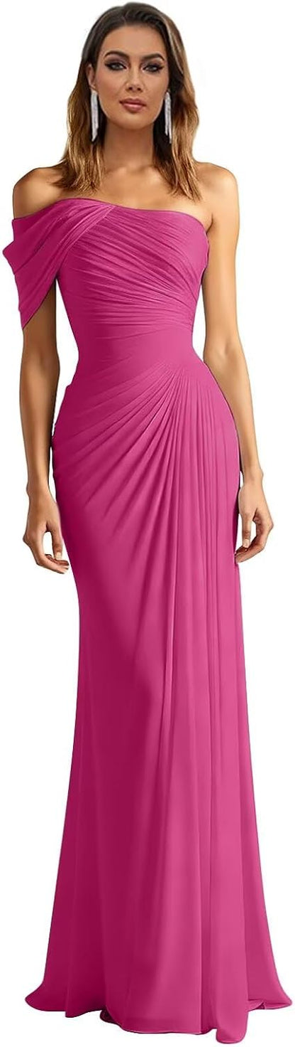 One Shoulder Chiffon Bridesmaid Dresses Pleated Mermaid Long Formal Gowns Wedding Guest Dress