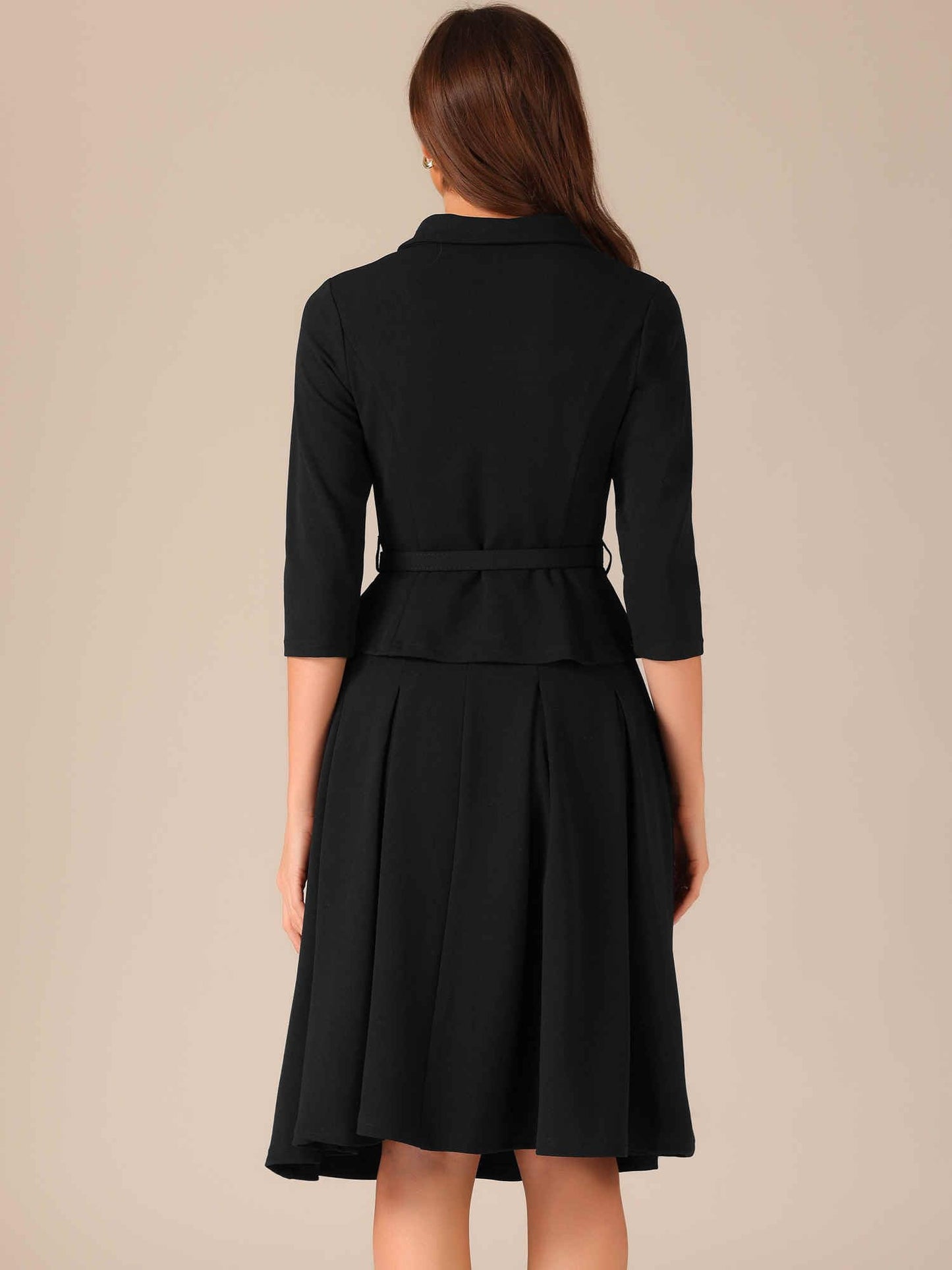 Allegra K Business Skirt Suit Sets for Women's 2 Piece Outfits Office 3/4 Sleeve Blazer Jacket Pleated Skirts