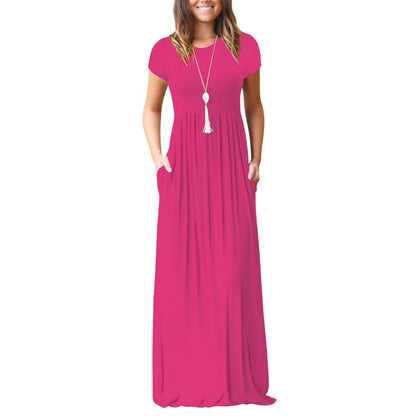 AUOMITH Women's 2026 Summer Short Sleeve Empire High Waist Long Maxi Dress with Pockets