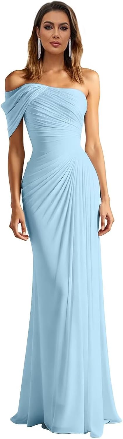 One Shoulder Chiffon Bridesmaid Dresses Pleated Mermaid Long Formal Gowns Wedding Guest Dress
