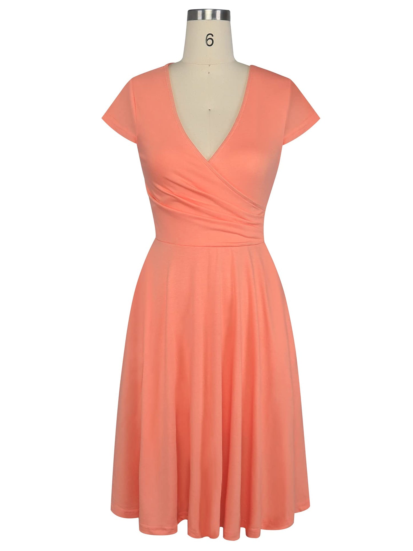 oxiuly Women's Vintage Dot V-Neck Cap Sleeve Casual Pockets Swing Tea Dress OX296