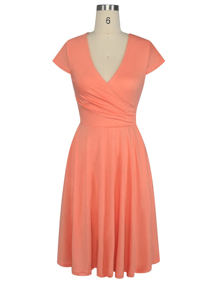 oxiuly Women's Vintage Dot V-Neck Cap Sleeve Casual Pockets Swing Tea Dress OX296