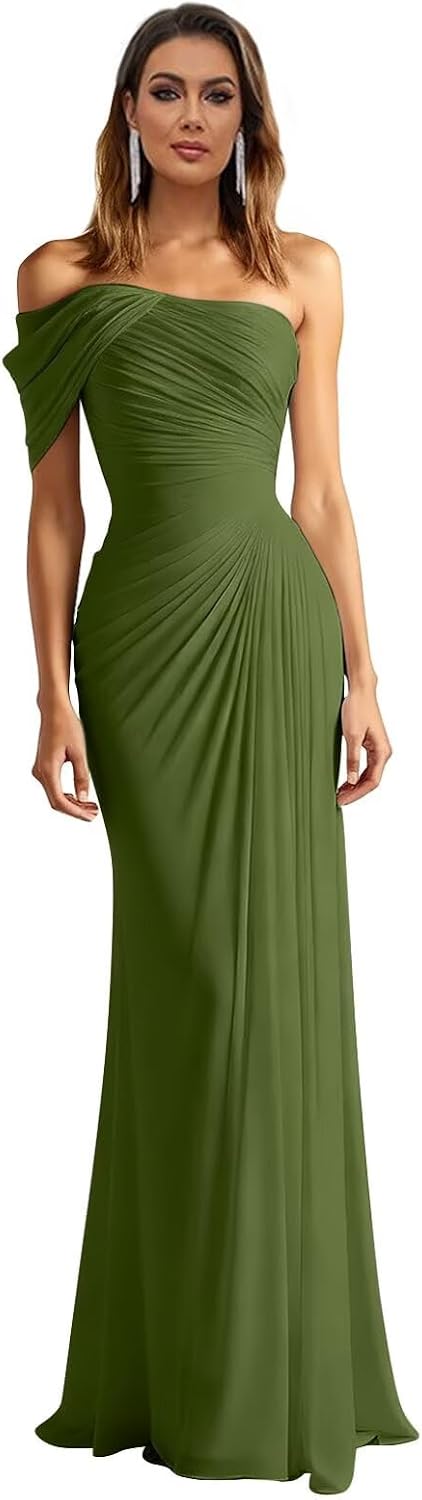 One Shoulder Chiffon Bridesmaid Dresses Pleated Mermaid Long Formal Gowns Wedding Guest Dress