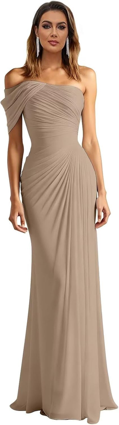 One Shoulder Chiffon Bridesmaid Dresses Pleated Mermaid Long Formal Gowns Wedding Guest Dress