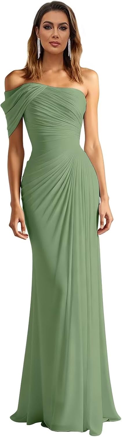 One Shoulder Chiffon Bridesmaid Dresses Pleated Mermaid Long Formal Gowns Wedding Guest Dress