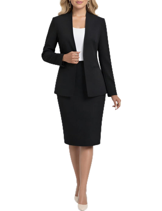 Women's 2 Piece Business Suit Skirt Set Collarless Blazer Jacket & Pencil Skirt Office Work Professional Outfits