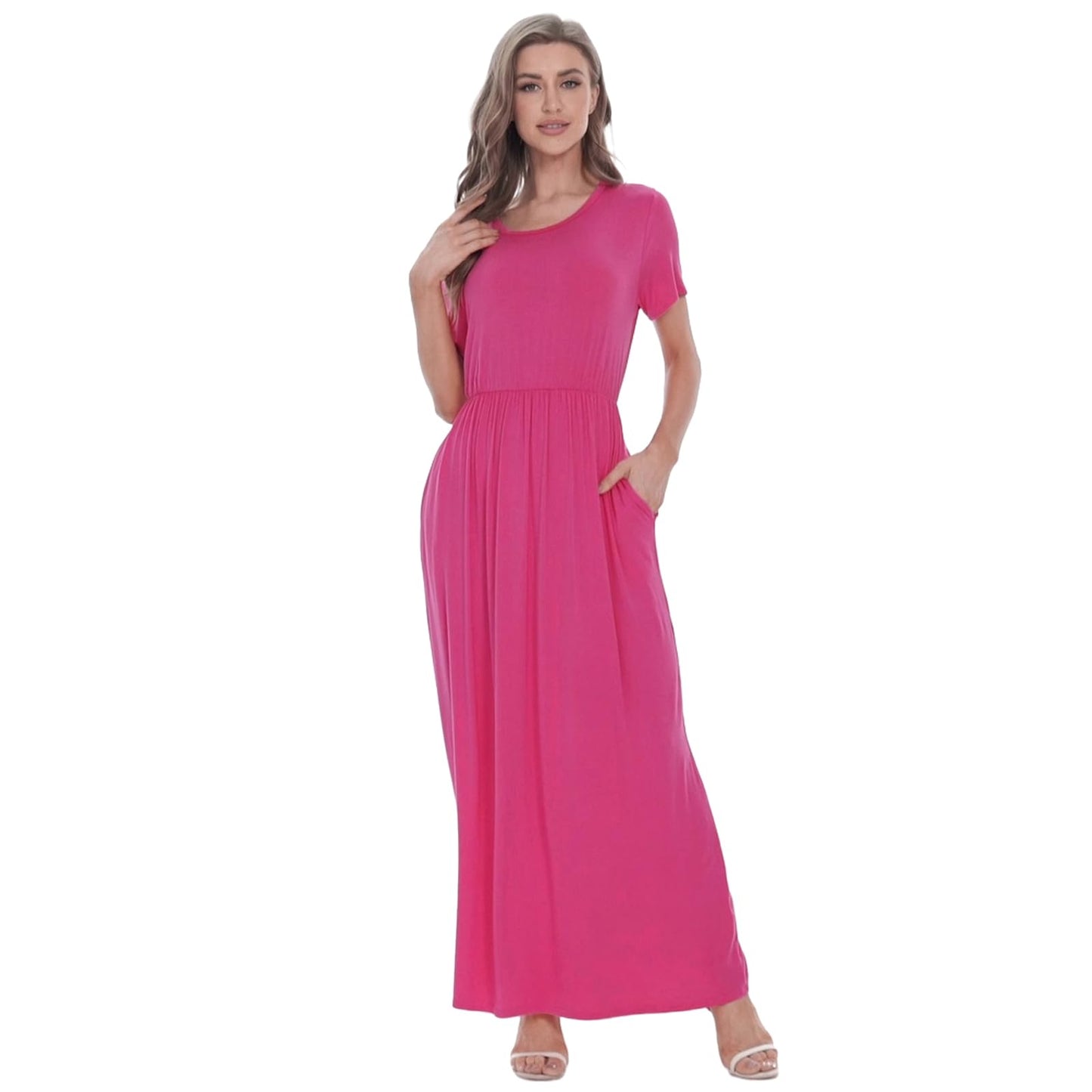 AUOMITH Women's 2026 Summer Short Sleeve Empire High Waist Long Maxi Dress with Pockets