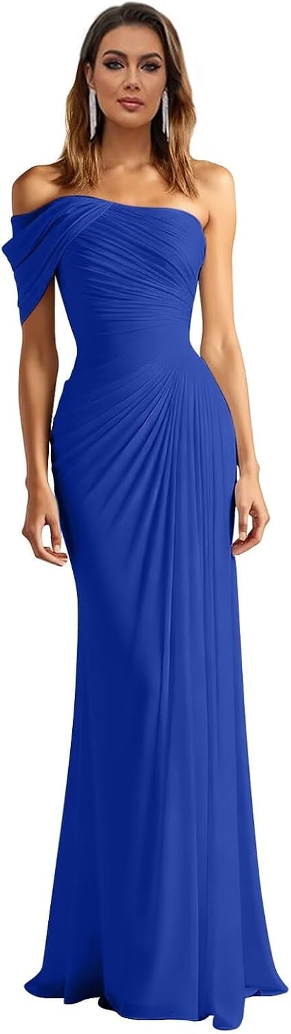 One Shoulder Chiffon Bridesmaid Dresses Pleated Mermaid Long Formal Gowns Wedding Guest Dress