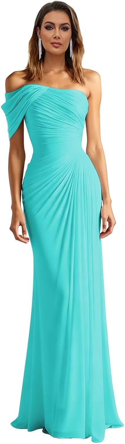 One Shoulder Chiffon Bridesmaid Dresses Pleated Mermaid Long Formal Gowns Wedding Guest Dress