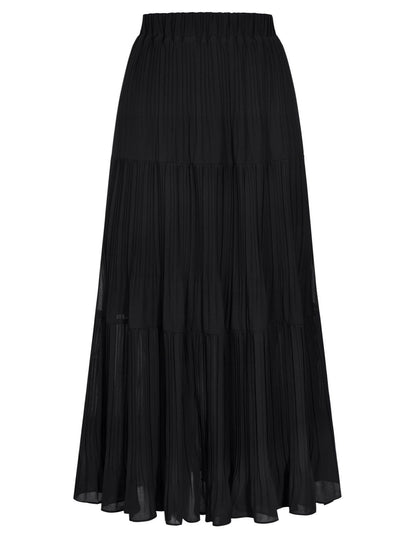 Kate Kasin 2026 Women's Chiffon Maxi Skirt, High Waist Pleated Skirts, Summer Flowy Long Skirts with Underskirt