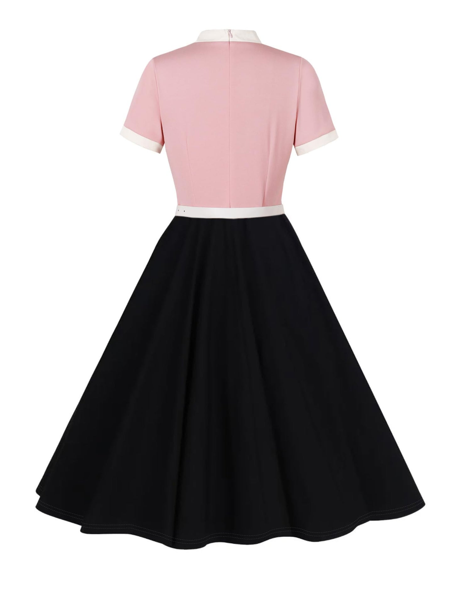 50s Style Dresses for Women Vintage Short Sleeve Tie Neck Swing Dress Midi Prom Dress with Belt