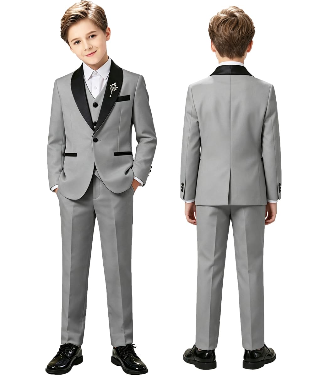 Boy Suits Tuxedo Slim Fit Suit for Boys Kids Toddler Dress Outfit with Coat, Pants, Vest Set No Tail