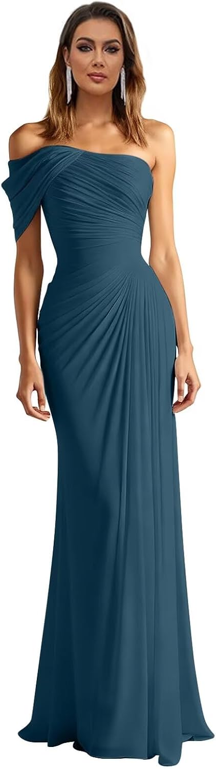 One Shoulder Chiffon Bridesmaid Dresses Pleated Mermaid Long Formal Gowns Wedding Guest Dress