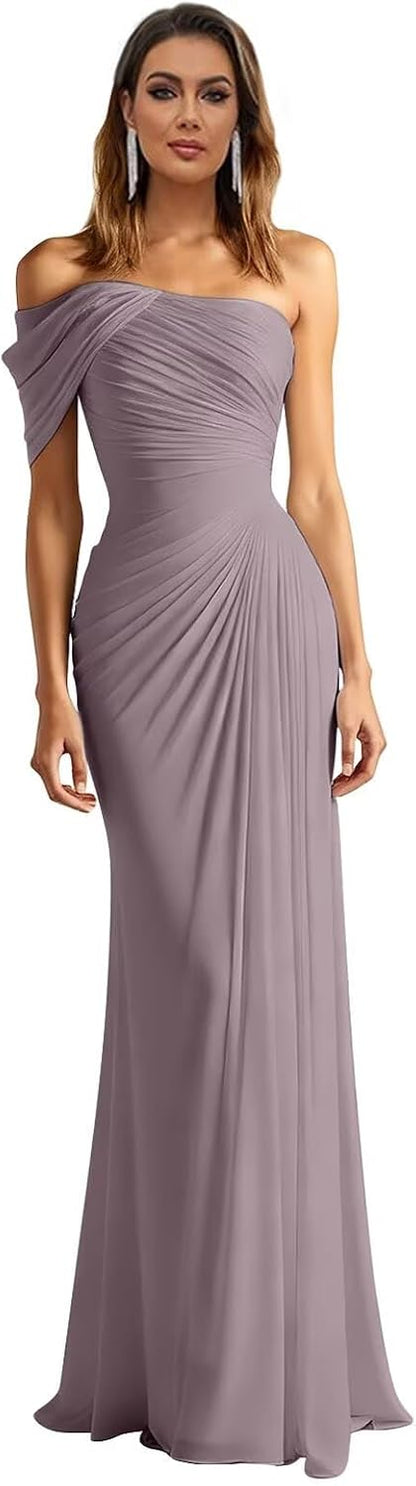 One Shoulder Chiffon Bridesmaid Dresses Pleated Mermaid Long Formal Gowns Wedding Guest Dress